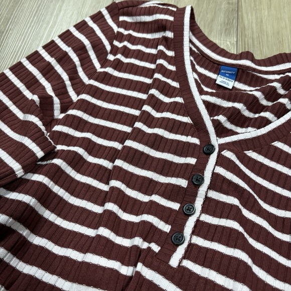 NWT Old Navy Maternity Dress Size XL Long Sleeves Brown White Stripe Stretch Rib - Picture 7 of 7